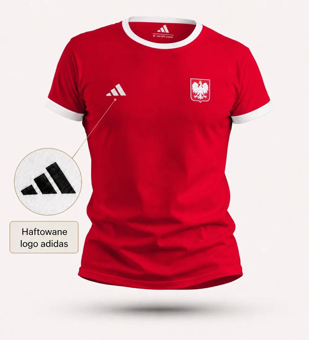 Czerwona Koszulka Lewandowski z wyszywanym logo Adidas