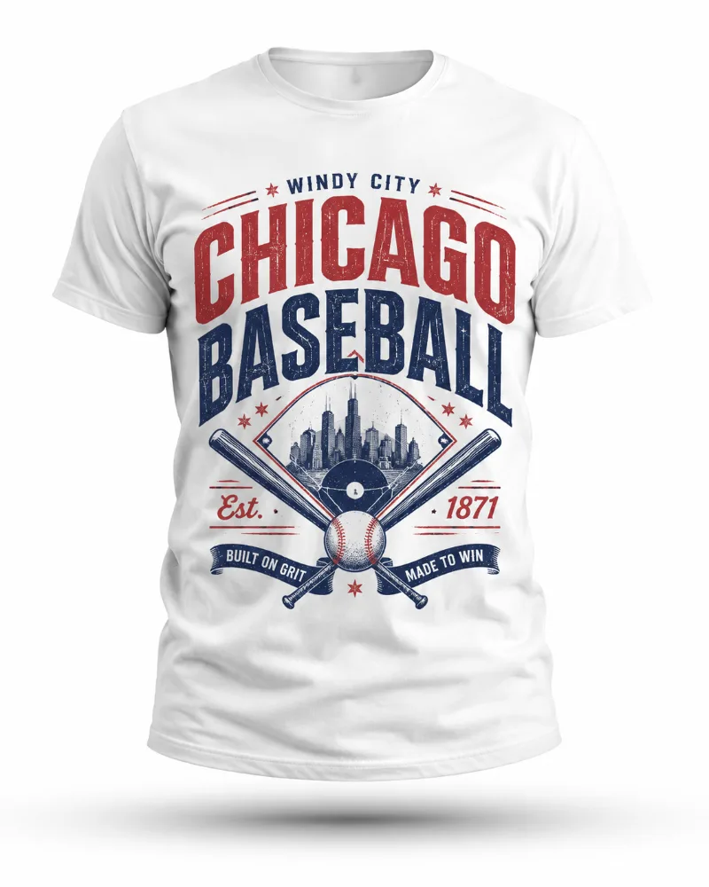 Koszulka Kibica Chicago Cubs – Czerwono-Granatowa Grafika Baseballowa